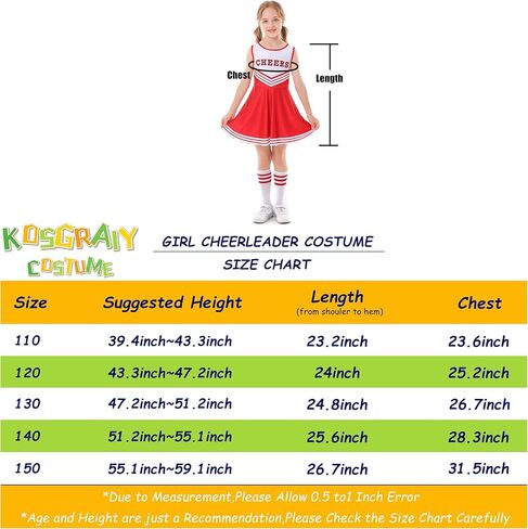 زي مشجع للفتيات من Kosgraiy، زي مشجع، زي تشجيع للأطفال مع بوم بوم، جورب، فيونكة شعر، دبوس شعر، حزام آداب in Kuwait