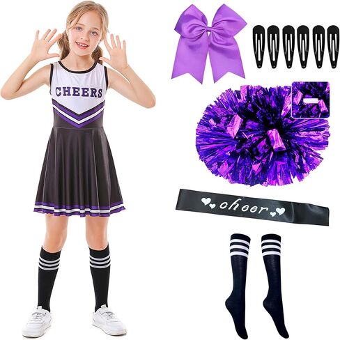 زي مشجع للفتيات من Kosgraiy، زي مشجع، زي تشجيع للأطفال مع بوم بوم، جورب، فيونكة شعر، دبوس شعر، حزام آداب in Kuwait