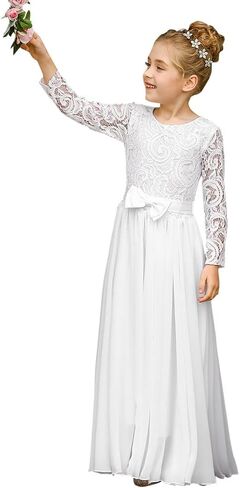 ABAO SISTER Fancy First Communion Flower Girl Dress Boho Chiffon A-line White Bridesmaid Dresses Wedding Party 2-12 Year Old in Saudi Arabia