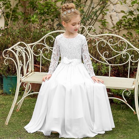ABAO SISTER Fancy First Communion Flower Girl Dress Boho Chiffon A-line White Bridesmaid Dresses Wedding Party 2-12 Year Old in Saudi Arabia