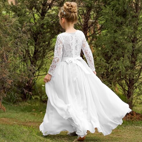 ABAO SISTER Fancy First Communion Flower Girl Dress Boho Chiffon A-line White Bridesmaid Dresses Wedding Party 2-12 Year Old in Saudi Arabia