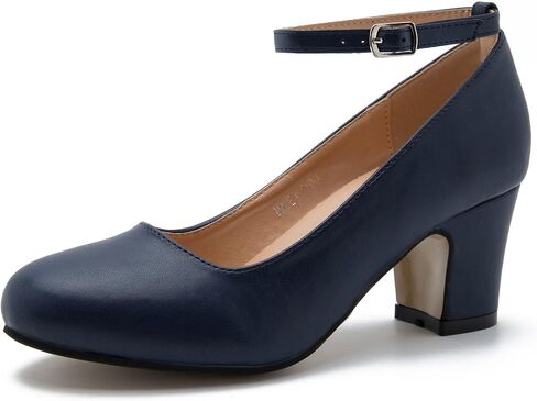 Women's Ankle Strap Low Block Chunky Heels Pumps Closed Round Toe Dress Wedding Office Work Church Shoes in Saudi Arabia