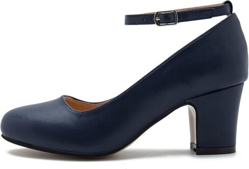 Women's Ankle Strap Low Block Chunky Heels Pumps Closed Round Toe Dress Wedding Office Work Church Shoes in Saudi Arabia
