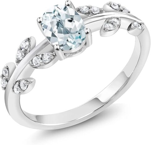 Gem Stone King 925 Sterling Silver Oval Sky Blue Aquamarine Olive Vine Ring For Women (0.96 Cttw, Gemstone Birthstone, Available In Size 5, 6, 7, 8, 9) in Saudi Arabia