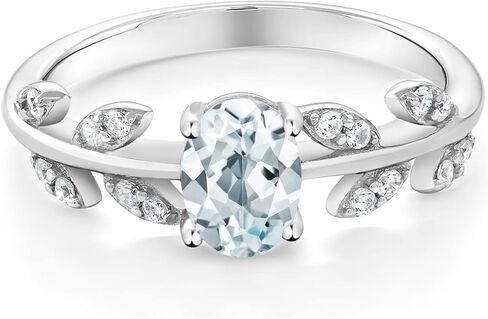 Gem Stone King 925 Sterling Silver Oval Sky Blue Aquamarine Olive Vine Ring For Women (0.96 Cttw, Gemstone Birthstone, Available In Size 5, 6, 7, 8, 9) in Saudi Arabia