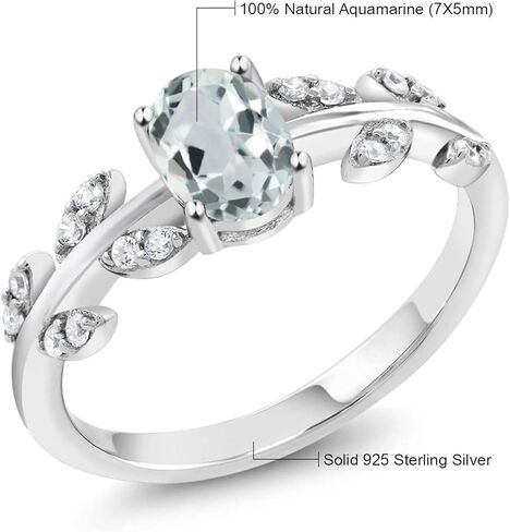 Gem Stone King 925 Sterling Silver Oval Sky Blue Aquamarine Olive Vine Ring For Women (0.96 Cttw, Gemstone Birthstone, Available In Size 5, 6, 7, 8, 9) in Saudi Arabia