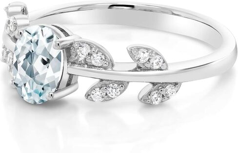Gem Stone King 925 Sterling Silver Oval Sky Blue Aquamarine Olive Vine Ring For Women (0.96 Cttw, Gemstone Birthstone, Available In Size 5, 6, 7, 8, 9) in Saudi Arabia