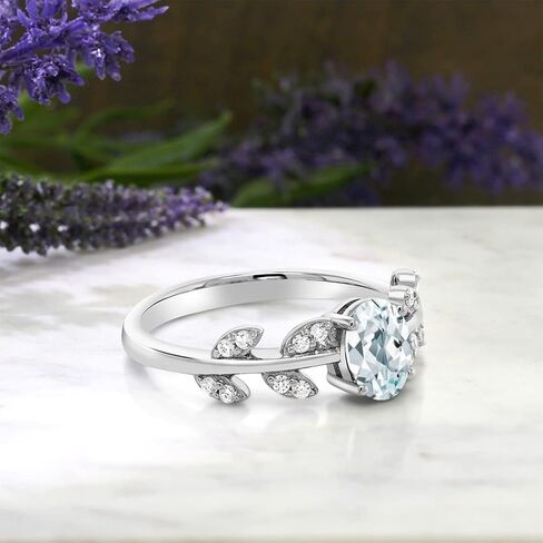 Gem Stone King 925 Sterling Silver Oval Sky Blue Aquamarine Olive Vine Ring For Women (0.96 Cttw, Gemstone Birthstone, Available In Size 5, 6, 7, 8, 9) in Saudi Arabia