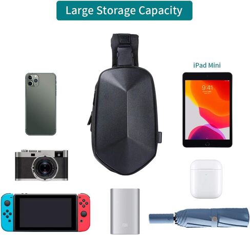 Anti-theft Polyhedral sling chest bag Waterproof Cross Body Backpack Lightweight Casual Daypack Cycling Shoulder Bag with USB Port for Men and Women-Black in Saudi Arabia