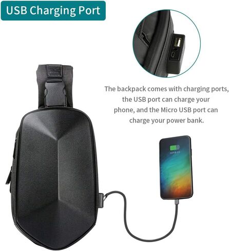 Anti-theft Polyhedral sling chest bag Waterproof Cross Body Backpack Lightweight Casual Daypack Cycling Shoulder Bag with USB Port for Men and Women-Black in Saudi Arabia