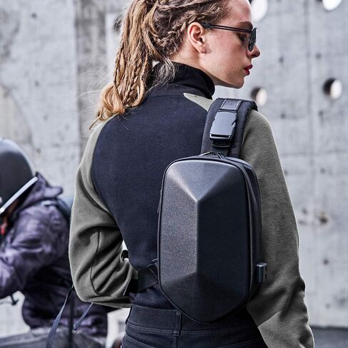 Anti-theft Polyhedral sling chest bag Waterproof Cross Body Backpack Lightweight Casual Daypack Cycling Shoulder Bag with USB Port for Men and Women-Black in Saudi Arabia