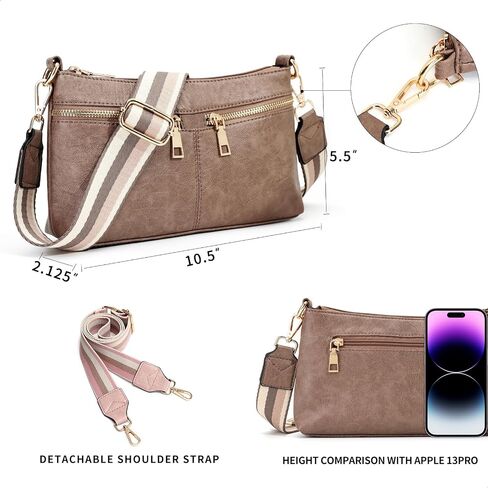 Crossbody Purses for Women Triple Zip Small Leather Cross Body Bags Woman's Shoulder Bags Handbag with Wide Strap in Saudi Arabia