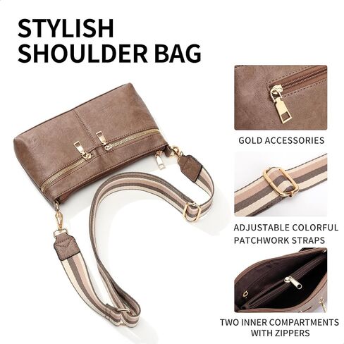 Crossbody Purses for Women Triple Zip Small Leather Cross Body Bags Woman's Shoulder Bags Handbag with Wide Strap in Saudi Arabia