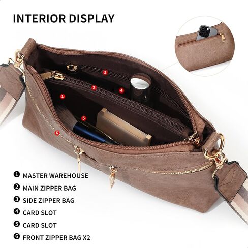 Crossbody Purses for Women Triple Zip Small Leather Cross Body Bags Woman's Shoulder Bags Handbag with Wide Strap in Saudi Arabia