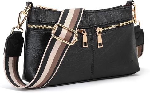 Crossbody Purses for Women Triple Zip Small Leather Cross Body Bags Woman's Shoulder Bags Handbag with Wide Strap in Saudi Arabia