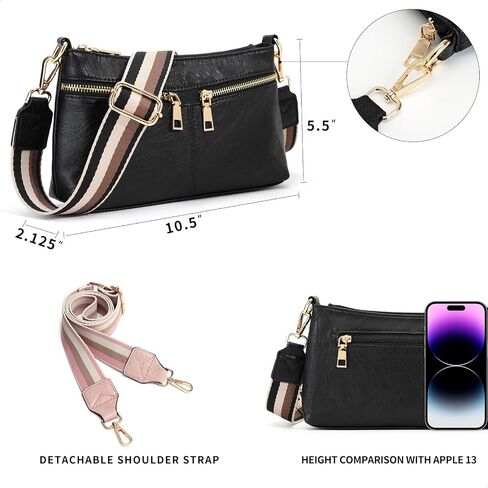 Crossbody Purses for Women Triple Zip Small Leather Cross Body Bags Woman's Shoulder Bags Handbag with Wide Strap in Saudi Arabia