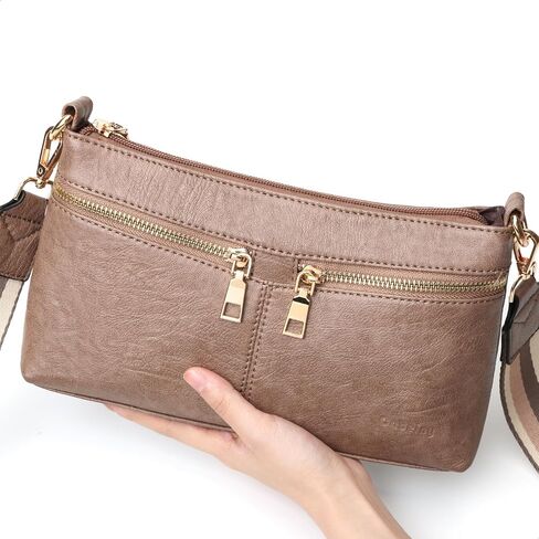Crossbody Purses for Women Triple Zip Small Leather Cross Body Bags Woman's Shoulder Bags Handbag with Wide Strap in Saudi Arabia