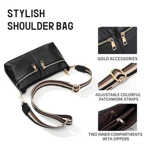 Crossbody Purses for Women Triple Zip Small Leather Cross Body Bags Woman's Shoulder Bags Handbag with Wide Strap in Saudi Arabia