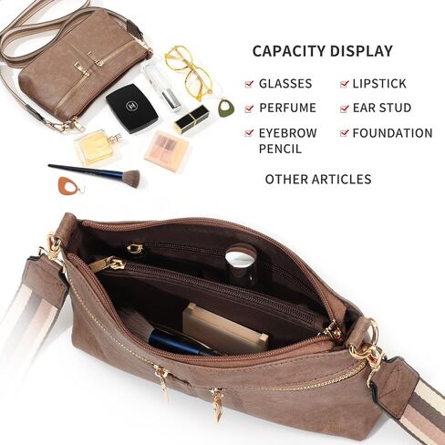 Crossbody Purses for Women Triple Zip Small Leather Cross Body Bags Woman's Shoulder Bags Handbag with Wide Strap in Saudi Arabia