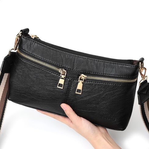 Crossbody Purses for Women Triple Zip Small Leather Cross Body Bags Woman's Shoulder Bags Handbag with Wide Strap in Saudi Arabia