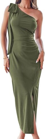 OUGES Women Summer Dress 2023 One Shoulder Sleeveless Bodycon Dress Cocktail Wedding Guest Maxi Dress in Saudi Arabia