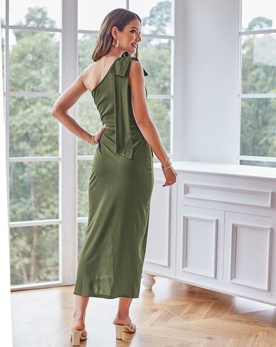 OUGES Women Summer Dress 2023 One Shoulder Sleeveless Bodycon Dress Cocktail Wedding Guest Maxi Dress in Saudi Arabia