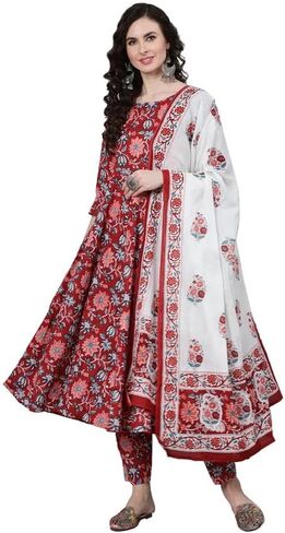 سيريل سروال كورتا اناركالي مطبوع رقمي للنساء من بولي رايون مع مجموعة وشاح in Kuwait