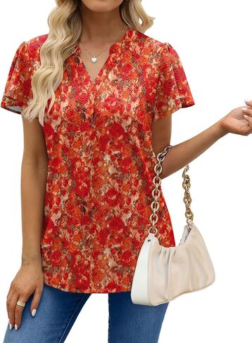 بلوزات عمل نسائية صيفية من SAMPEEL برقبة على شكل حرف V وأكمام قصيرة مكشكشة in Kuwait