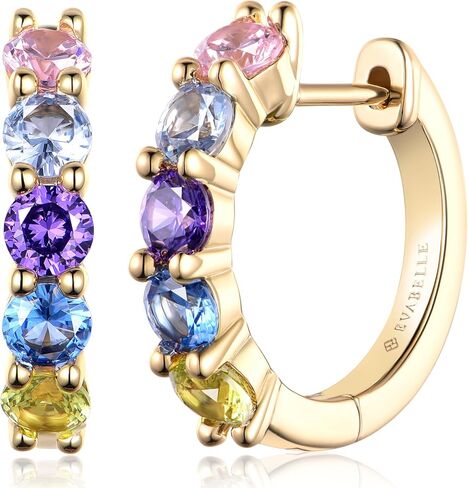 Evabelle Gold Hoop Earrings for Women 14K Real Gold Plated Huggie Hoop Earring Diamond Cut Cubic Zirconia Cuff Earrings Cartilage Hoop Earring Huggie Stud for Men Girl Teen Sterling Silver Post Hypoallergenic Valentine's Mother's Day Earrings Jewelry Gift in Saudi Arabia