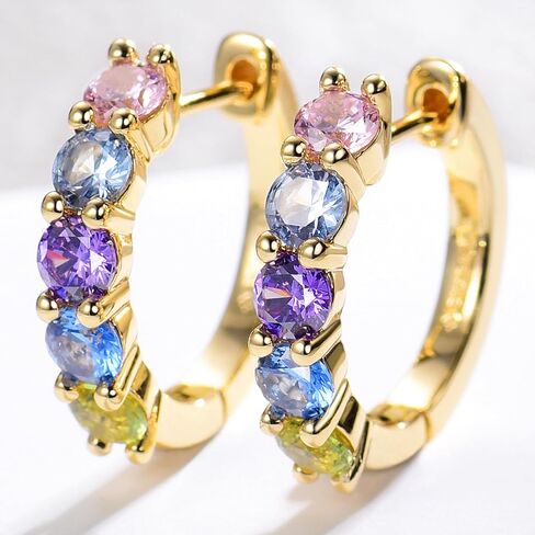 Evabelle Gold Hoop Earrings for Women 14K Real Gold Plated Huggie Hoop Earring Diamond Cut Cubic Zirconia Cuff Earrings Cartilage Hoop Earring Huggie Stud for Men Girl Teen Sterling Silver Post Hypoallergenic Valentine's Mother's Day Earrings Jewelry Gift in Saudi Arabia