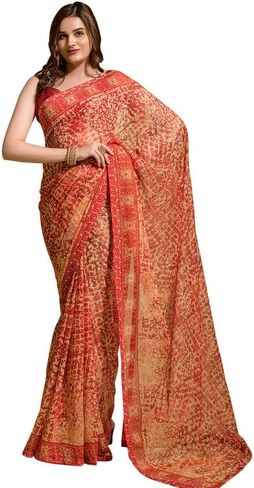 ساري نسائي شيفون مطبوع مع قطعة بلوزة غير مخيطة in Kuwait