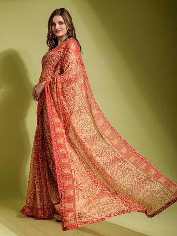 ساري نسائي شيفون مطبوع مع قطعة بلوزة غير مخيطة in Kuwait