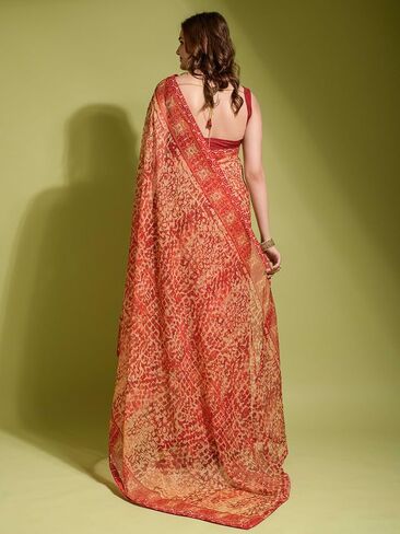 ساري نسائي شيفون مطبوع مع قطعة بلوزة غير مخيطة in Kuwait