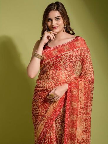 ساري نسائي شيفون مطبوع مع قطعة بلوزة غير مخيطة in Kuwait