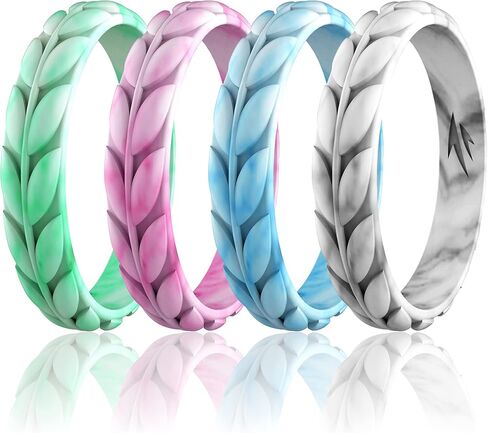 Zollen Olive Leaves Silicone Wedding Rings for Women, Rubber Wedding Bands Stackable Ring, Hypoallergenic Silicone in Saudi Arabia
