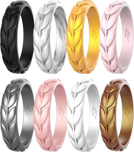 Zollen Olive Leaves Silicone Wedding Rings for Women, Rubber Wedding Bands Stackable Ring, Hypoallergenic Silicone in Saudi Arabia