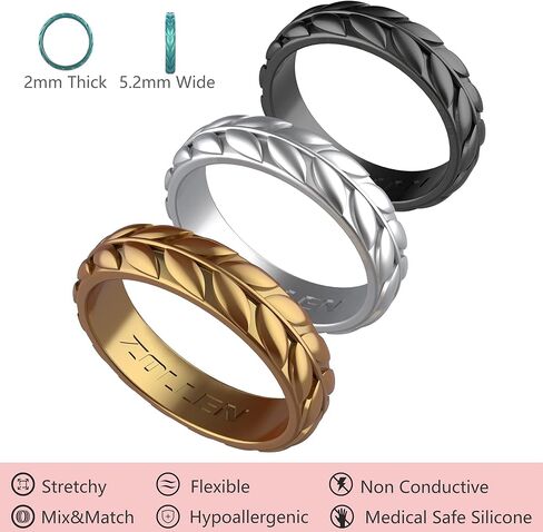 Zollen Olive Leaves Silicone Wedding Rings for Women, Rubber Wedding Bands Stackable Ring, Hypoallergenic Silicone in Saudi Arabia
