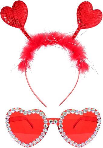 Savgkoyt Heart Sequins Headband Heart Shape Rhinestone Sunglasses for Valentines Day Costume Accessories Party Props Red in Kuwait