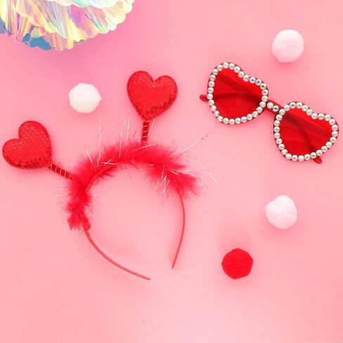 Savgkoyt Heart Sequins Headband Heart Shape Rhinestone Sunglasses for Valentines Day Costume Accessories Party Props Red in Kuwait