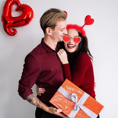 Savgkoyt Heart Sequins Headband Heart Shape Rhinestone Sunglasses for Valentines Day Costume Accessories Party Props Red in Kuwait