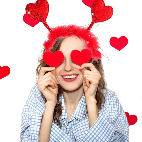 Savgkoyt Heart Sequins Headband Heart Shape Rhinestone Sunglasses for Valentines Day Costume Accessories Party Props Red in Kuwait