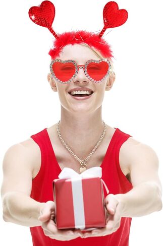 Savgkoyt Heart Sequins Headband Heart Shape Rhinestone Sunglasses for Valentines Day Costume Accessories Party Props Red in Kuwait