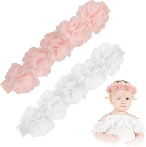 Yolev 2Pcs Baby infant headbands Chiffon Flower Headbands，Flower Crown Baby Headbands Hair Accessories for Newborn Infant Toddlers Kids Newborn Floral Birthday Headbands in Saudi Arabia