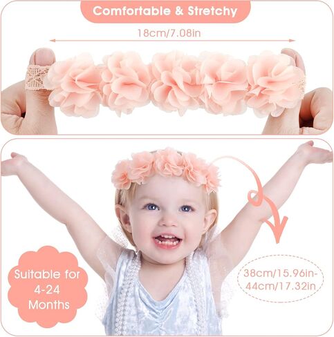 Yolev 2Pcs Baby infant headbands Chiffon Flower Headbands，Flower Crown Baby Headbands Hair Accessories for Newborn Infant Toddlers Kids Newborn Floral Birthday Headbands in Saudi Arabia