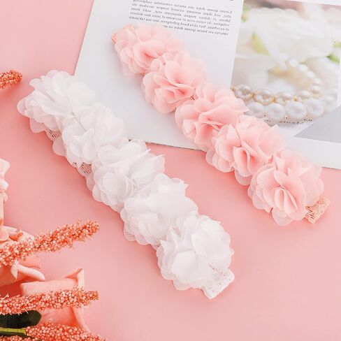 Yolev 2Pcs Baby infant headbands Chiffon Flower Headbands，Flower Crown Baby Headbands Hair Accessories for Newborn Infant Toddlers Kids Newborn Floral Birthday Headbands in Saudi Arabia