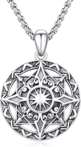 قلادة بوصلة للرجال والنساء 925 من الفضة الاسترليني الفايكنج قلادة مطلية بالذهب/الفضة بوصلة مجوهرات هدية للأم المراهقات والفتيات وعيد ميلاد الأم وعيد الميلاد in Kuwait