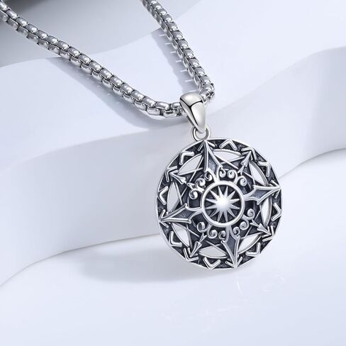 قلادة بوصلة للرجال والنساء 925 من الفضة الاسترليني الفايكنج قلادة مطلية بالذهب/الفضة بوصلة مجوهرات هدية للأم المراهقات والفتيات وعيد ميلاد الأم وعيد الميلاد in Kuwait