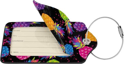 BLOCIT 2 عبوة من علامات الأمتعة مع غطاء للخصوصية - حلقة من الفولاذ المقاوم للصدأ، بطاقة عنوان - حقيبة سفر لطيفة لحقائب السفر للنساء والرجال والأطفال والبنات (الأناناس الملون) in Kuwait