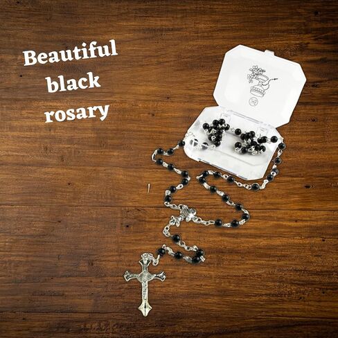 First Communion Gift Set with Black Rosary, Medal, Bracelet, Pouch, and Prayer Card, Thoughtful Catholic Gifts in Saudi Arabia