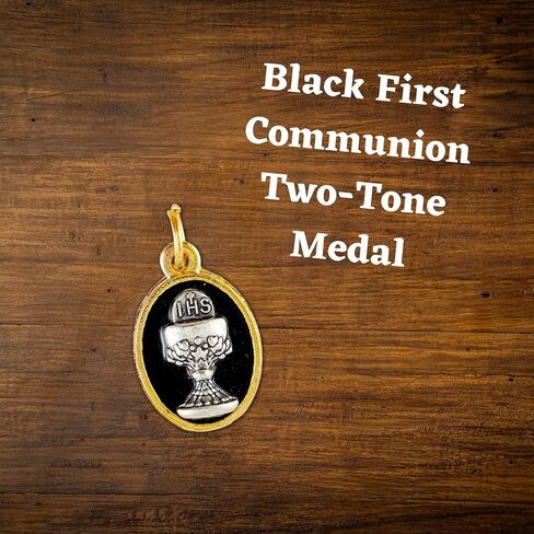 First Communion Gift Set with Black Rosary, Medal, Bracelet, Pouch, and Prayer Card, Thoughtful Catholic Gifts in Saudi Arabia